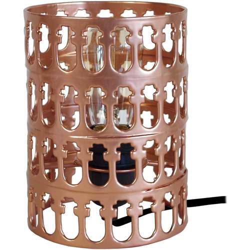Suspension Conique Tissu Taupe Lampes de bureau Tosel Lampe de chevet cylindrique métal cuivre Orange