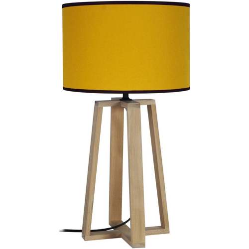 Maison & Déco Lampes de bureau Tosel Lampe de chevet colonne bois naturel et jaune Beige