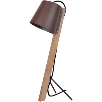 Tosel Lampe de bureau trépied bois naturel et marron Beige