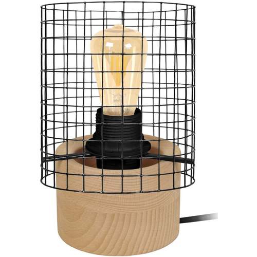 Suspension Conique Tissu Taupe Lampes de bureau Tosel Lampe de chevet cylindrique bois naturel et noir Beige