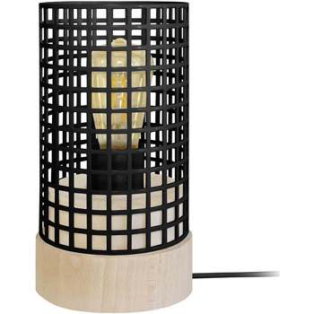 Tosel Lampe de chevet cylindrique bois naturel et noir Beige
