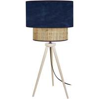 Maison & Déco Lampes de bureau Tosel Lampe a poser trépied bois naturel et velours bleu Beige