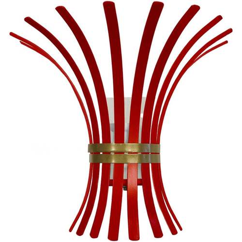 Suspension Conique Tissu Taupe Appliques Tosel Applique géométrique métal rouge et or Rouge