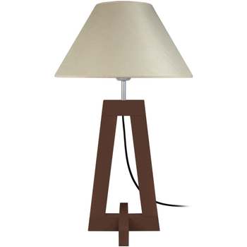Calvin Klein Jea Lampes de bureau Tosel Lampe de chevet colonne bois wangué et crème Marron