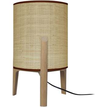 Maison & Déco Lampes de bureau Tosel Lampe a poser cylindrique bois naturel et paille tressé Beige