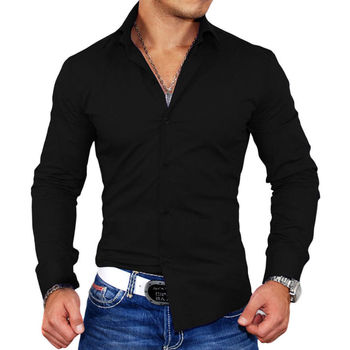 Vêtements Homme Chemises manches longues Monsieurmode Chemise homme slim-fit Chemise 55 noir Noir