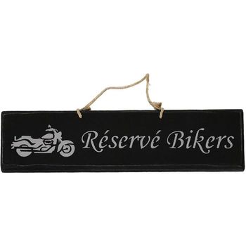Qualiart Plaque décorative en bois - Réservé Bikers - NOIR Noir