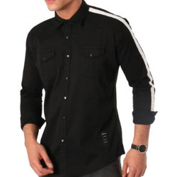 Vêtements Homme Chemises manches longues Uniplay Chemise homme SH-01 noir avec bande blanche - S Noir