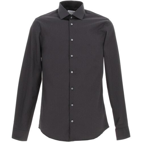 Vêtements Homme Chemises manches longues Calvin Klein JEANS Biker Stretch collar print slim shirt blk Noir