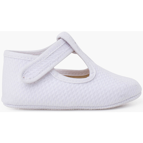 Pisamonas Chaussures salomé piqué matelassé fermeture à scratch bébé Blanc  - Chaussures Mocassins Enfant 31,95 €