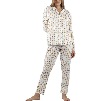 Vêtements Femme Pyjamas / Chemises de nuit Admas Pyjama tenue d'intérieur pantalon et chemise Teddy Ivoire