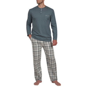 Vêtements Homme Housses de coussins Pyjama en pur coton peigné col boutons et bas en flanelle Gris