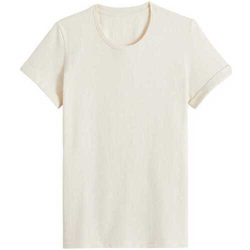 Vêtements Femme T-shirts manches courtes Calvin Klein Jea T-shirt gaufré manches à revers Beige
