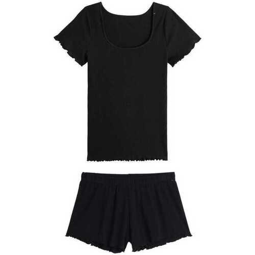 Vêtements Femme Pyjamas / Chemises de nuit Legging Chaud Femme Laine Pyjama T-shirt et short - La Flâneuse Noir