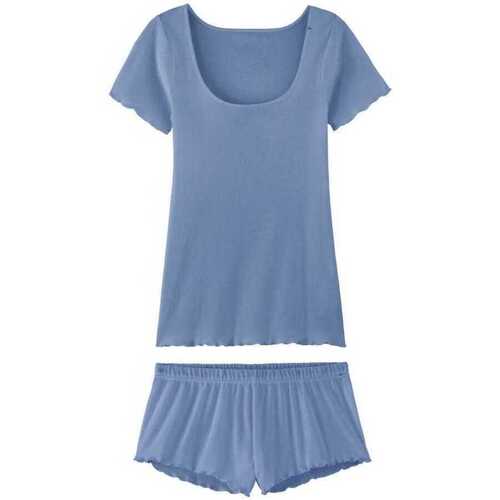 Vêtements Femme Pyjamas / Chemises de nuit Legging Chaud Femme Laine Pyjama T-shirt et short Bleu