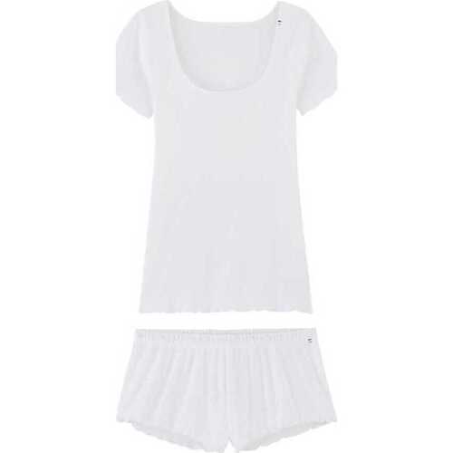 Vêtements Femme Pyjamas / Chemises de nuit Legging Chaud Femme Laine Pyjama T-shirt et short Blanc