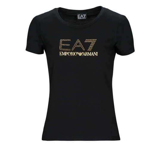 Vêtements Femme T-shirts manches courtes Emporio Armani pattern EA7 8NTT67-TJDQZ Noir / Doré