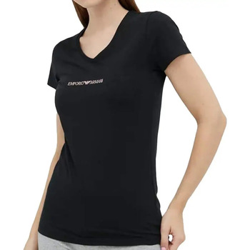 Vêtements Femme T-shirts manches courtes Emporio Armani Classic gold logo col V Noir