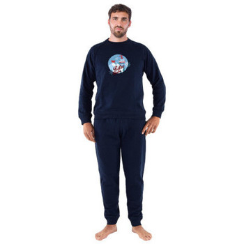 Vêtements Homme Pyjamas / Chemises de nuit Achile Pyjama long en pur coton et molleton RETRO WINTER Marine