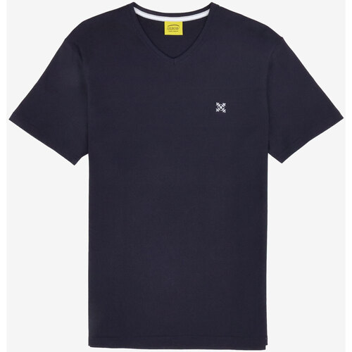 Vêtements Homme T-shirts manches courtes Oxbow Tee button shirt uni col V 4flo brodé poitrine TIVE Bleu