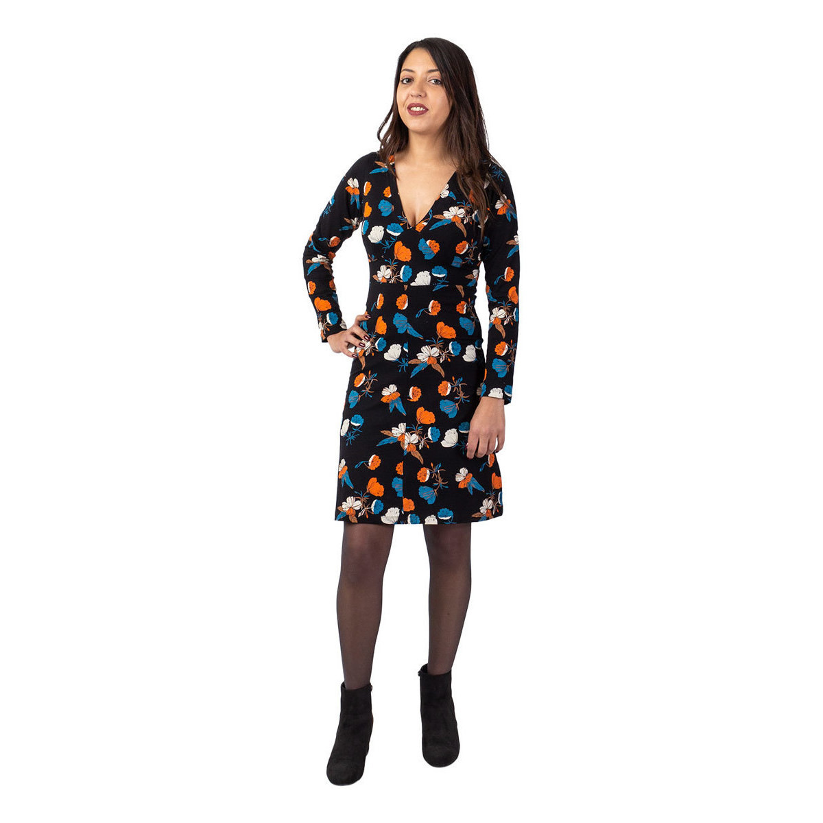 Vêtements Femme Robes Coton Du Monde courte 100% coton MEERA imprimé floral Noir