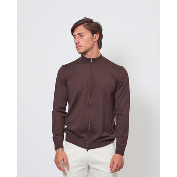 Vêtements Homme Pulls BOSS Cardigan en laine vierge avec zip et logo brodé Marron