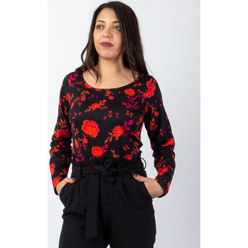 Vêtements Femme Lustres / suspensions et plafonniers Coton Du Monde en coton col rond SUMAN imprimé fleuri rouge Noir