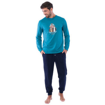 Vêtements Homme Pyjamas / Chemises de nuit Achile Pyjama long avec jogging en pur coton FAMILY DOG Bleu