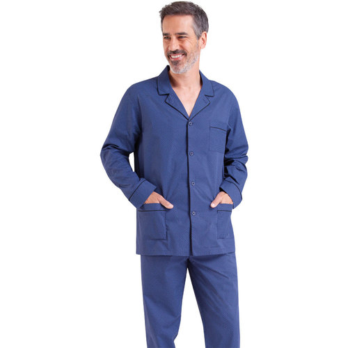 Vêtements Homme Pyjamas / Chemises de nuit Eminence Pyjama long ouvert homme Héritage Bleu