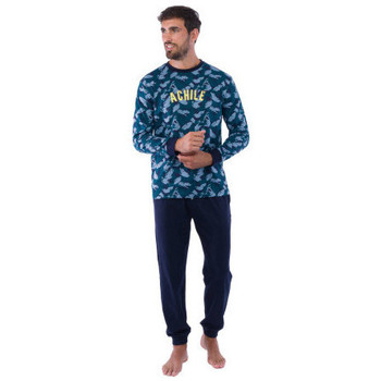 Vêtements Homme Pyjamas / Chemises de nuit Achile Pyjama long avec jogging en pur coton PRINT ART Bleu