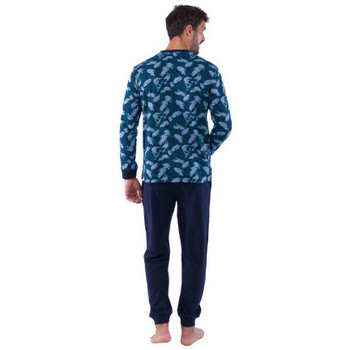 Achile Pyjama long avec jogging en pur coton PRINT ART Bleu