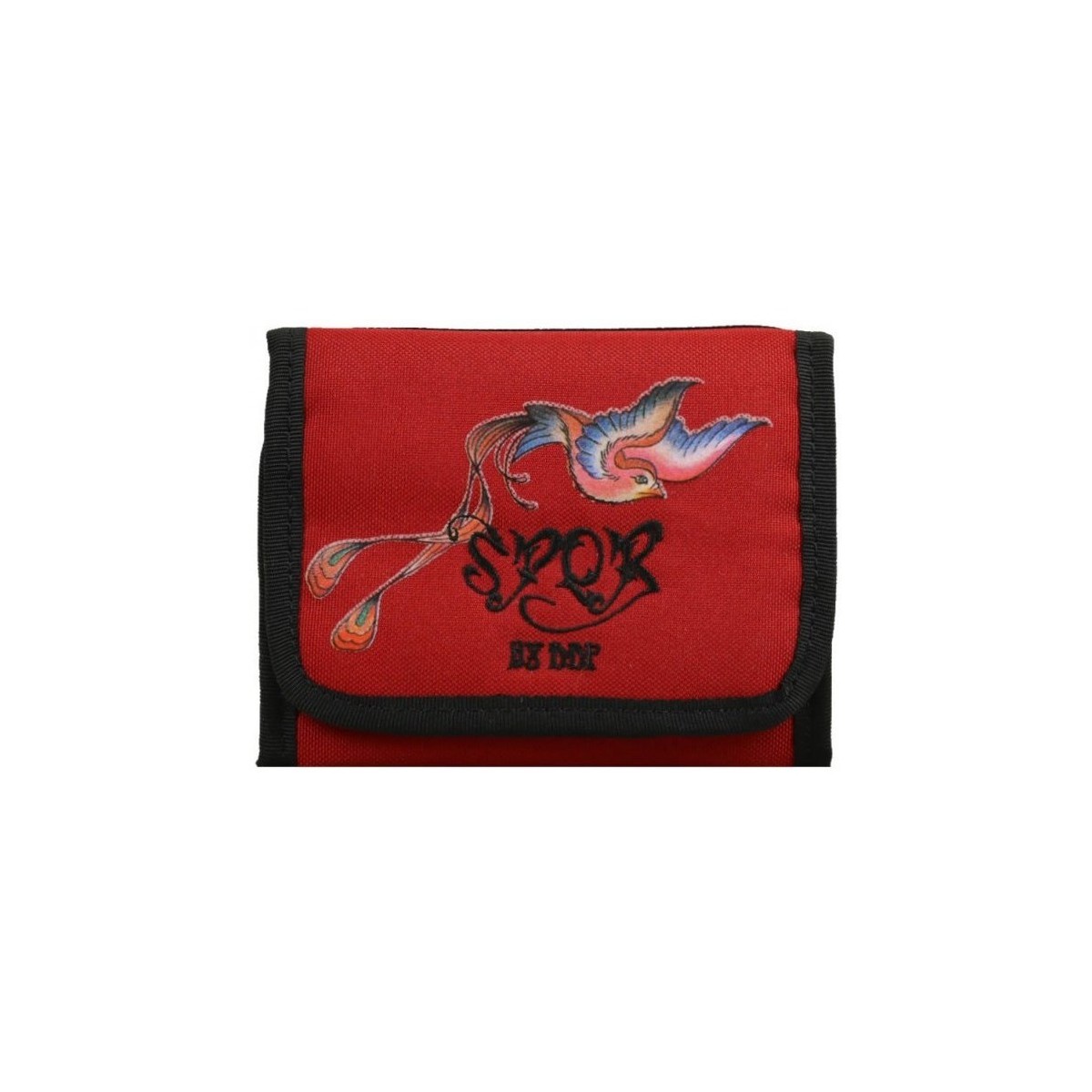 Sacs Femme Porte-monnaie DDP Portefeuille extra-plat -  - Toile motif oiseau - Rouge Multicolore