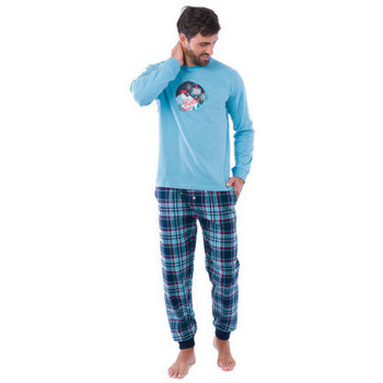 Vêtements Homme Pyjamas / Chemises de nuit Achile Pyjama long en pur coton et bas en flanelle RETRO WINTER Bleu