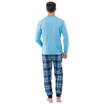 Achile Pyjama long en pur coton et bas en flanelle RETRO WINTER Bleu