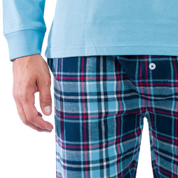 Achile Pyjama long en pur coton et bas en flanelle RETRO WINTER Bleu