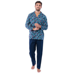 Vêtements Homme Pyjamas / Chemises de nuit Achile Pyjama long en pur coton chaine et trame motifs coeurs Bleu