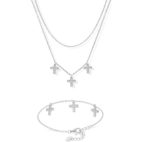 Montres & Bijoux Femme Parures Orusbijoux Parure Santa Collier Bracelet Croix En Argent Et Zirconium Argent