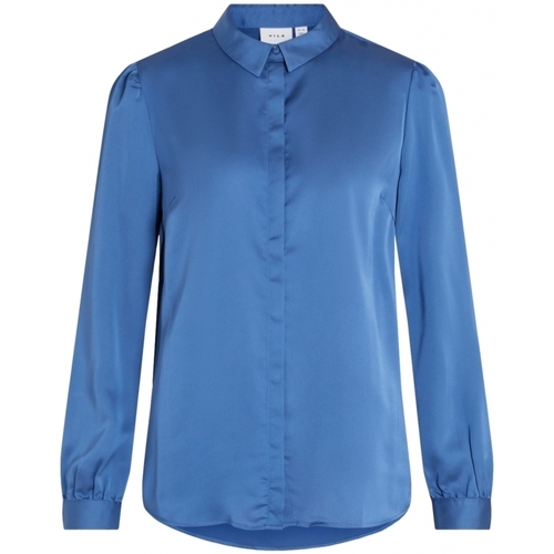 Vêtements Femme Collection Printemps / Été Vila Camisa Ellette Satin L/S - Federal Blue Bleu