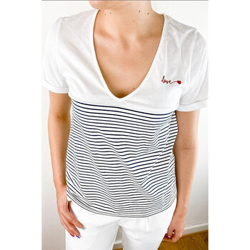 Vêtements Femme T-shirts manches courtes Jeunes Et Jolies Marinière Love Paris Blanc
