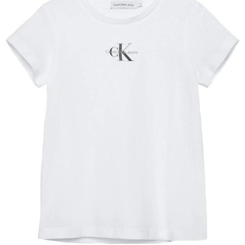 Vêtements Fille T-shirts manches courtes Calvin Klein Jeans pre Blanc