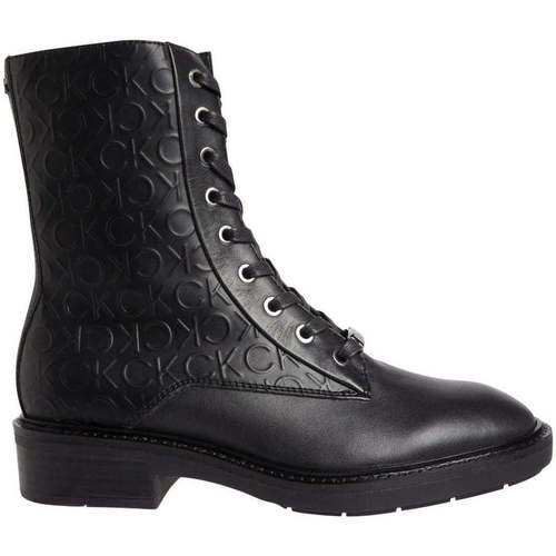 Chaussures Femme Black Flare Leggings Jeans rubber sole combat boot Noir