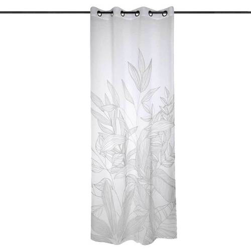 Parures de lit Rideaux / stores Stof Voilage à oeillets Japandi Blanc motif gris 140 x 260 cm Blanc