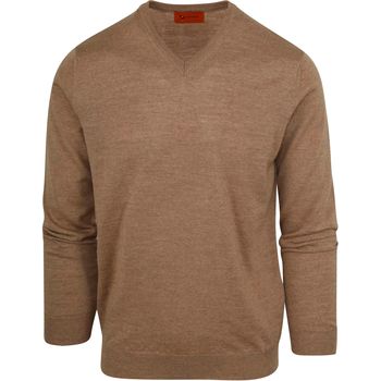 sweat-shirt suitable  pull-over col-v en laine beige 
