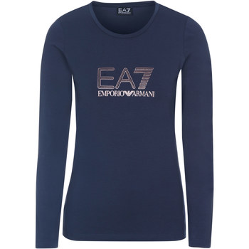 Vêtements Femme Giorgio Armani cotton V-neck print T-shirt Ea7 Emporio Armani Haut Bleu
