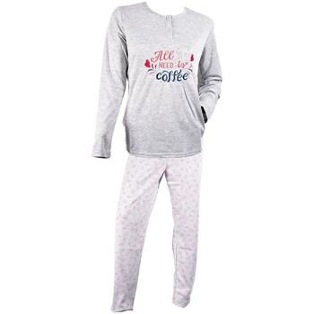 Vêtements Femme Pyjamas / Chemises de nuit Ozabi Long SWEET SECRET C1513 COFFEE TIME GR Gris