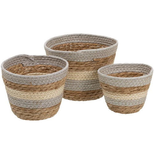 Maison & Déco Vase Visage En Céramique Ixia Set de 3 paniers en fibre de roseau et cosse de maïs Beige