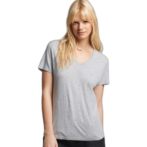 Vêtements Femme T-shirts manches courtes Superdry T-shirt à col V en coton bio femme Gris