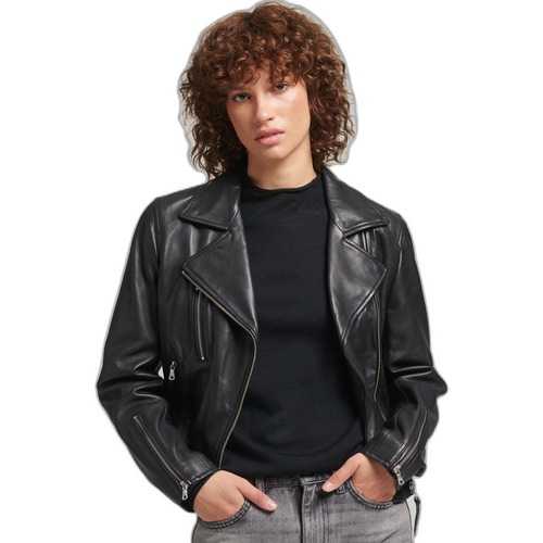 Vêtements Femme Vestes en cuir / synthétiques Superdry Veste de motard en cuir femme Noir