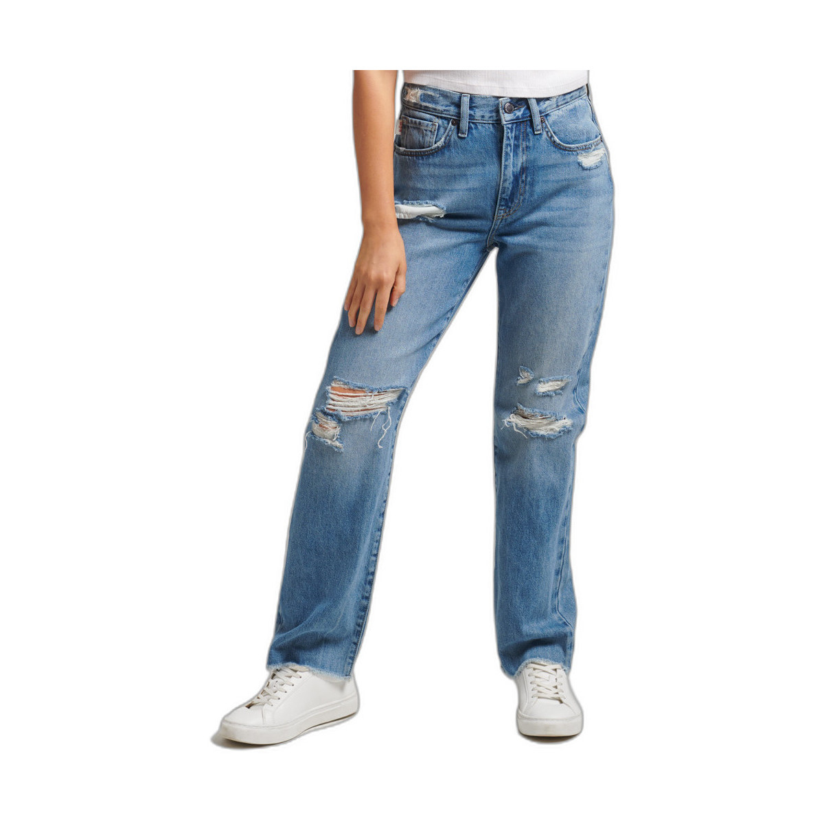 VêSHORTS Femme jean Jeans Superdry jean Jeans droit taille haute femme Bleu