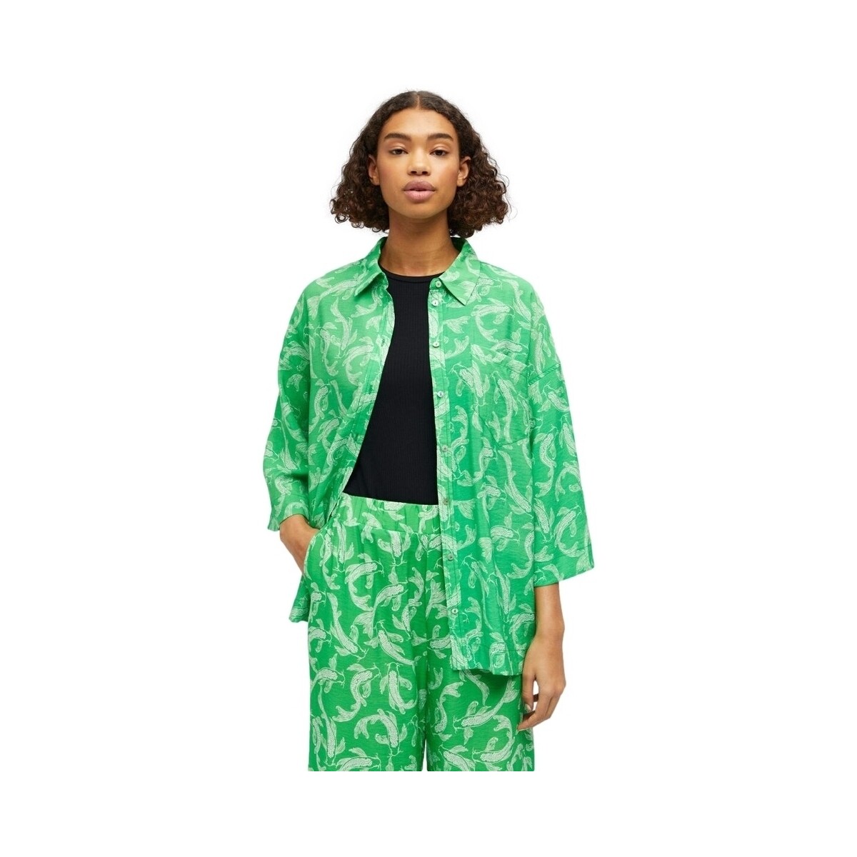 Vêtements Femme Tops / Blouses Object Shirt Rio 3/4 - Fern Green Vert